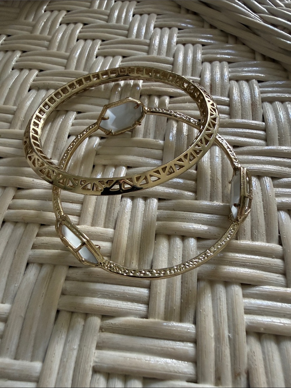 Gold and White Stone Women's Bangle Bracelet Set